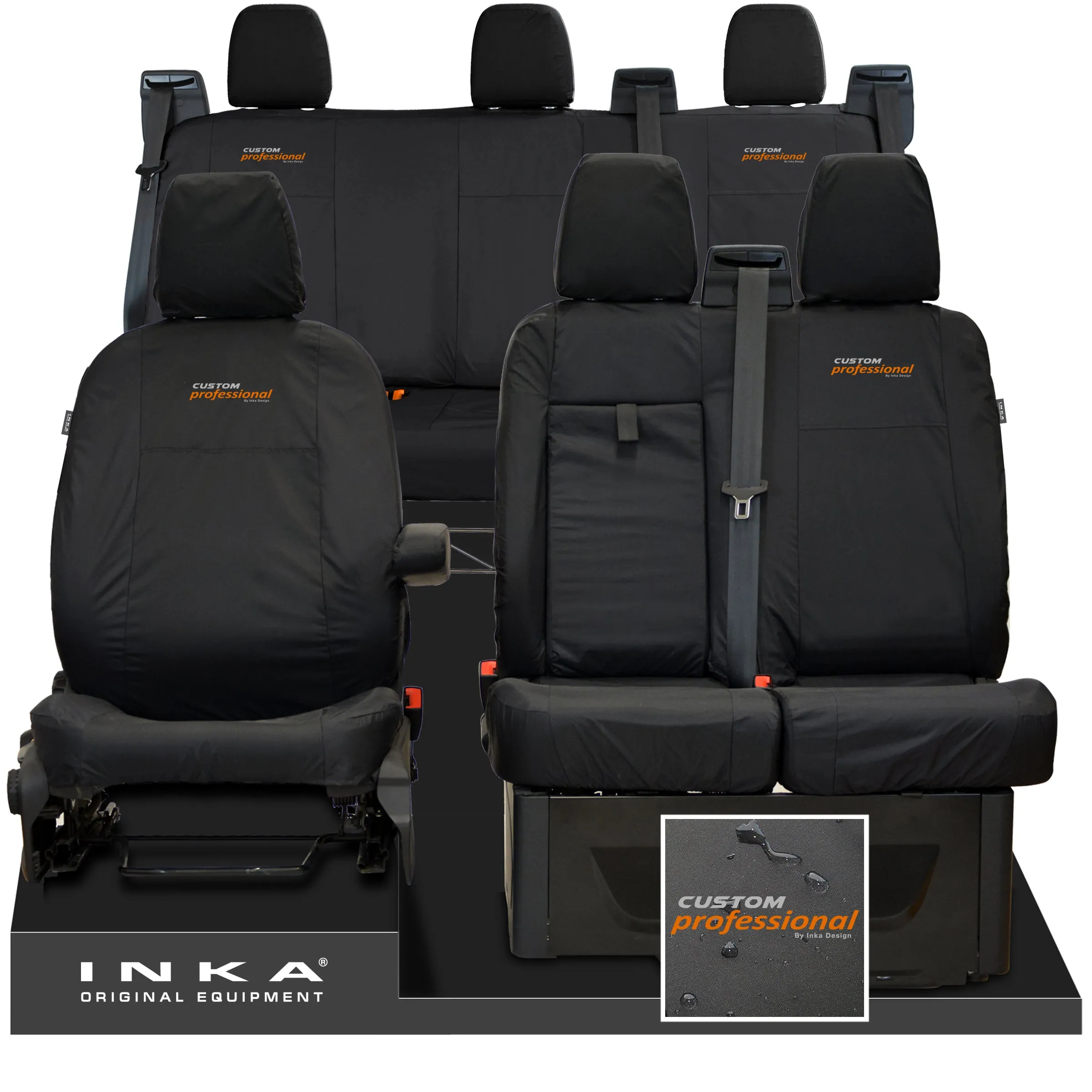 Ford Transit Custom INKA Front 1 2 & Rear Triple Tailored Waterproof Seat Covers Black MY-12-23 (Choice of 7 Colours)