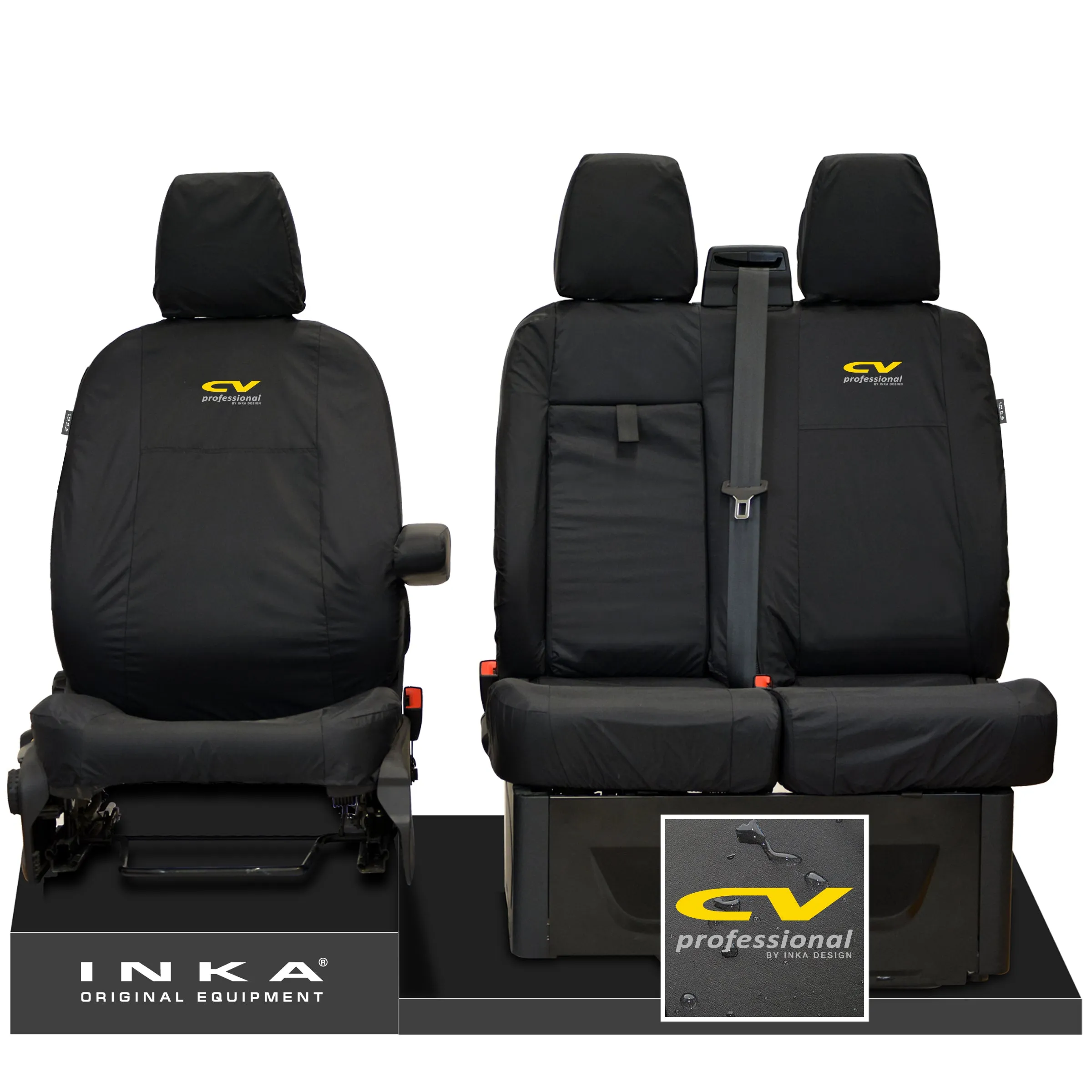 Ford Transit MK8/MK9 MY14 to Present INKA Front Set 1 2 Tailored Waterproof Seat Covers Black Fits All Derivatives Incl Jumbo