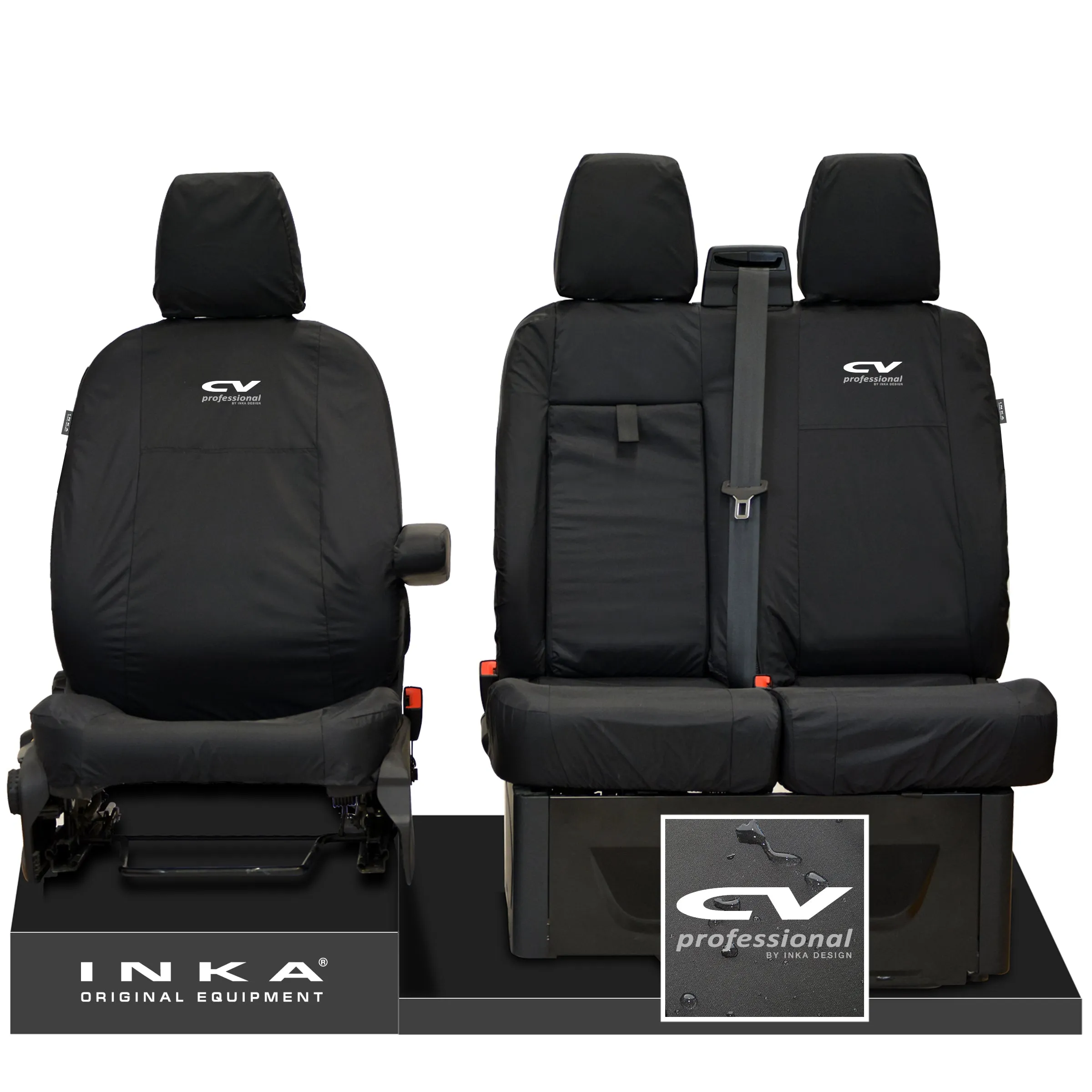 Ford Transit MK8/MK9 MY14 to Present INKA Front Set 1 2 Tailored Waterproof Seat Covers Black Fits All Derivatives Incl Jumbo