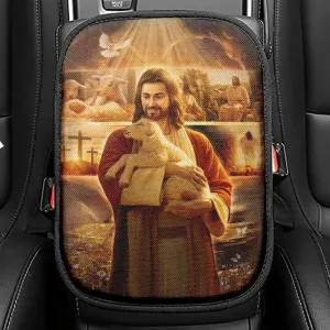 Jesus Painting, Lamb Of Jesus, Heaven Light, Jesus Life Car Center Console Cover, Christian Armrest Seat Cover, Bible Seat Box Cover