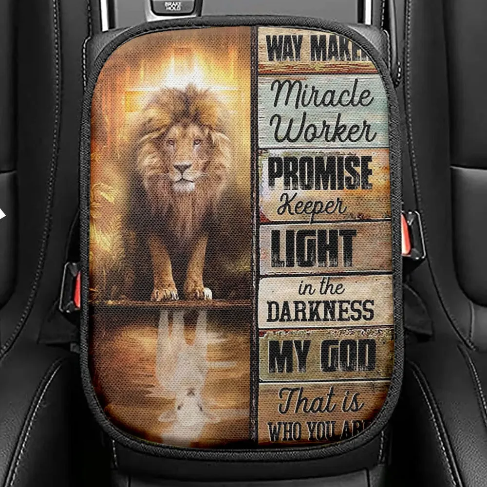 Jesus Way Maker Lion Of Judah Seat Box Cover, Bible Verse Car Center Console Cover, Scripture Car Interior Accessories