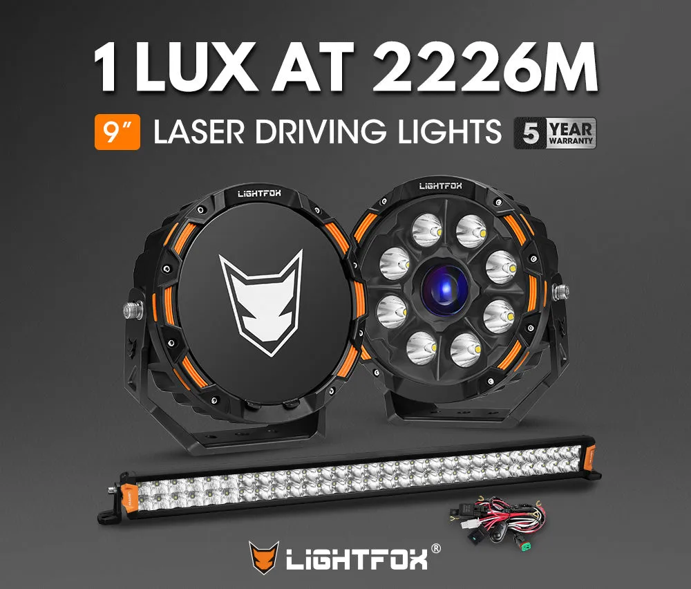 Lightfox 9 inch Osram Laser LED Driving Lights   30 inch LED Light Bar   Wiring Kit