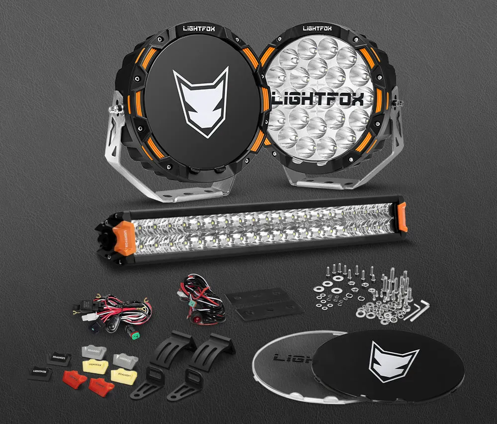 Lightfox OSRAM 9 inch LED Driving Lights   20 inch Dual Row LED Light Bar   Wiring Kit