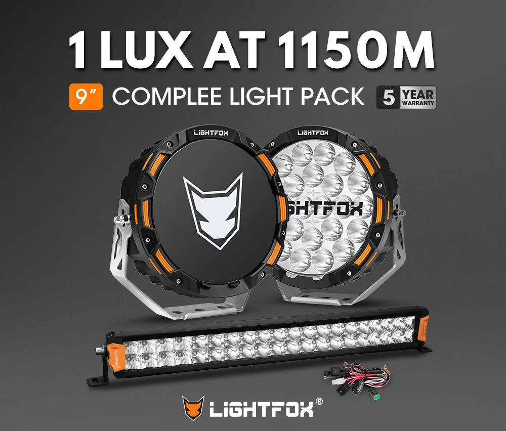 Lightfox OSRAM 9 inch LED Driving Lights   20 inch Dual Row LED Light Bar   Wiring Kit