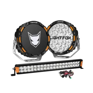 Lightfox OSRAM 9 inch LED Driving Lights   20 inch Dual Row LED Light Bar   Wiring Kit