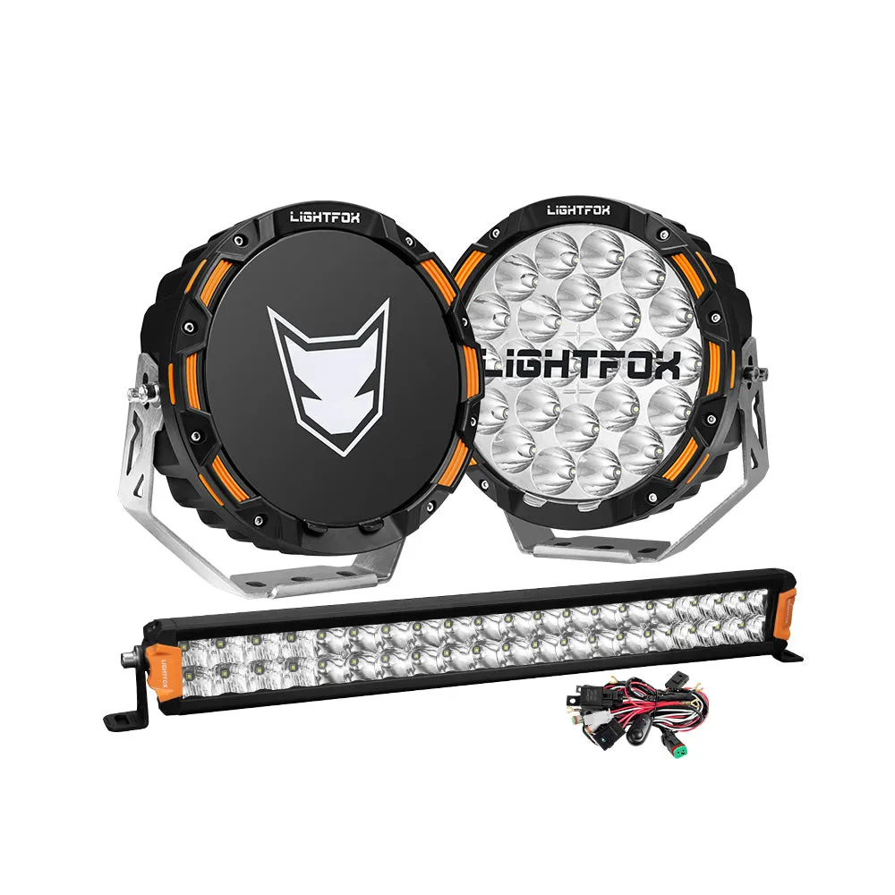 Lightfox OSRAM 9 inch LED Driving Lights   20 inch Dual Row LED Light Bar   Wiring Kit