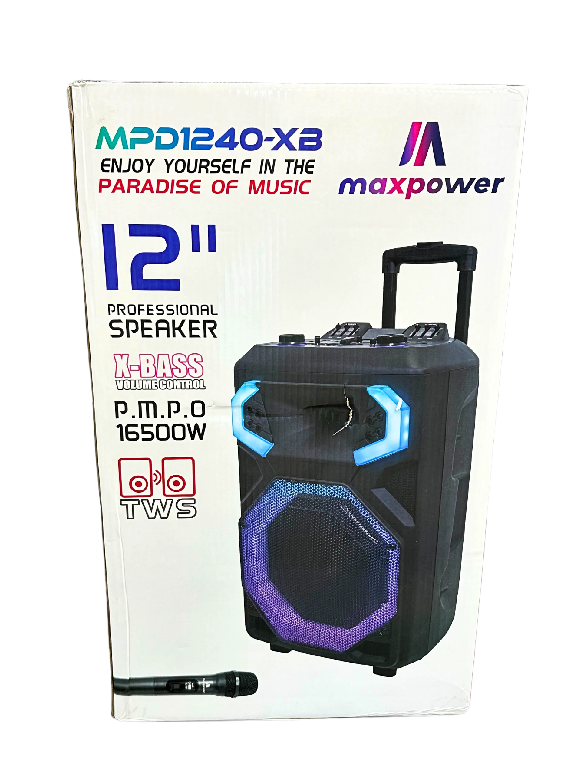 Max Power MPD1240XB 12" Karaoke Bluetooth Speaker - Heavy Duty with X-Bass Volume Control - Local Pickup