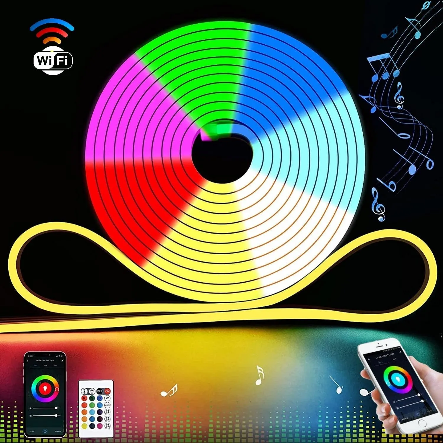 Mini RGB Neon Flex 12V 6x12mm IP65 Waterproof WIFI App Control works with Alexa & Google Home 5 Metre Kit