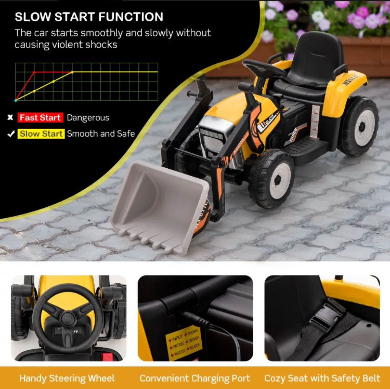 New 2025 Upgraded 12V Kids Ride On Car 1 Seater Excavator With Adjustable Arm & Bucket | Music | Push To Start | Remote