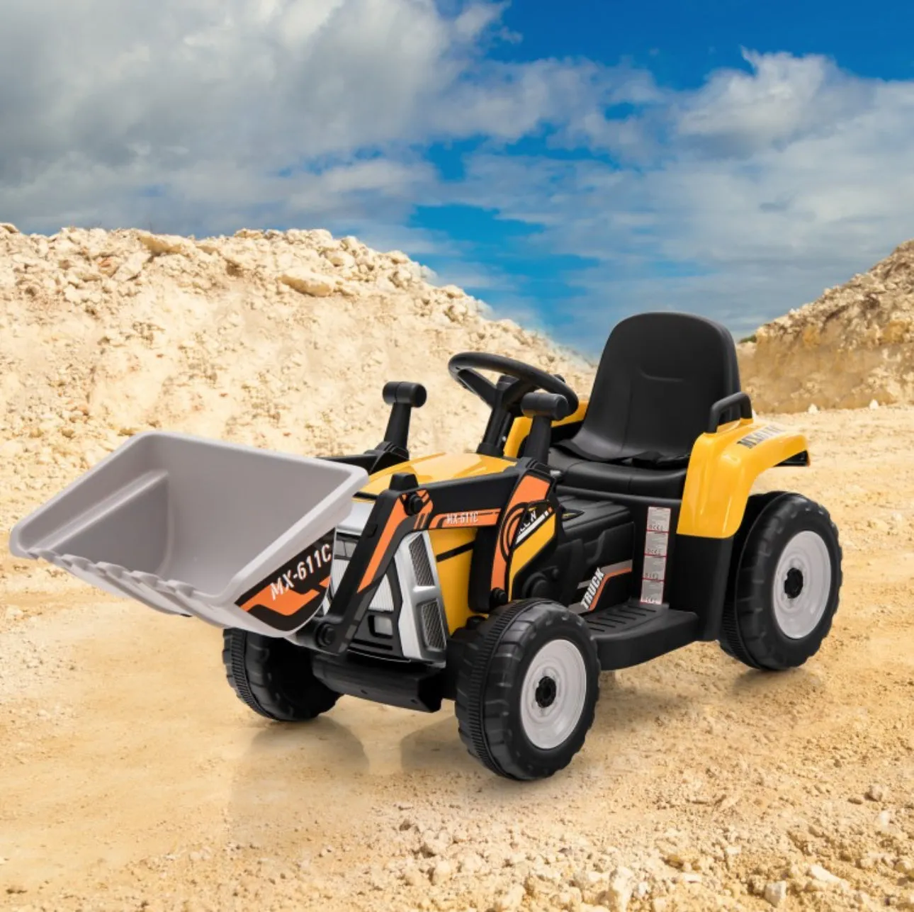New 2025 Upgraded 12V Kids Ride On Car 1 Seater Excavator With Adjustable Arm & Bucket | Music | Push To Start | Remote