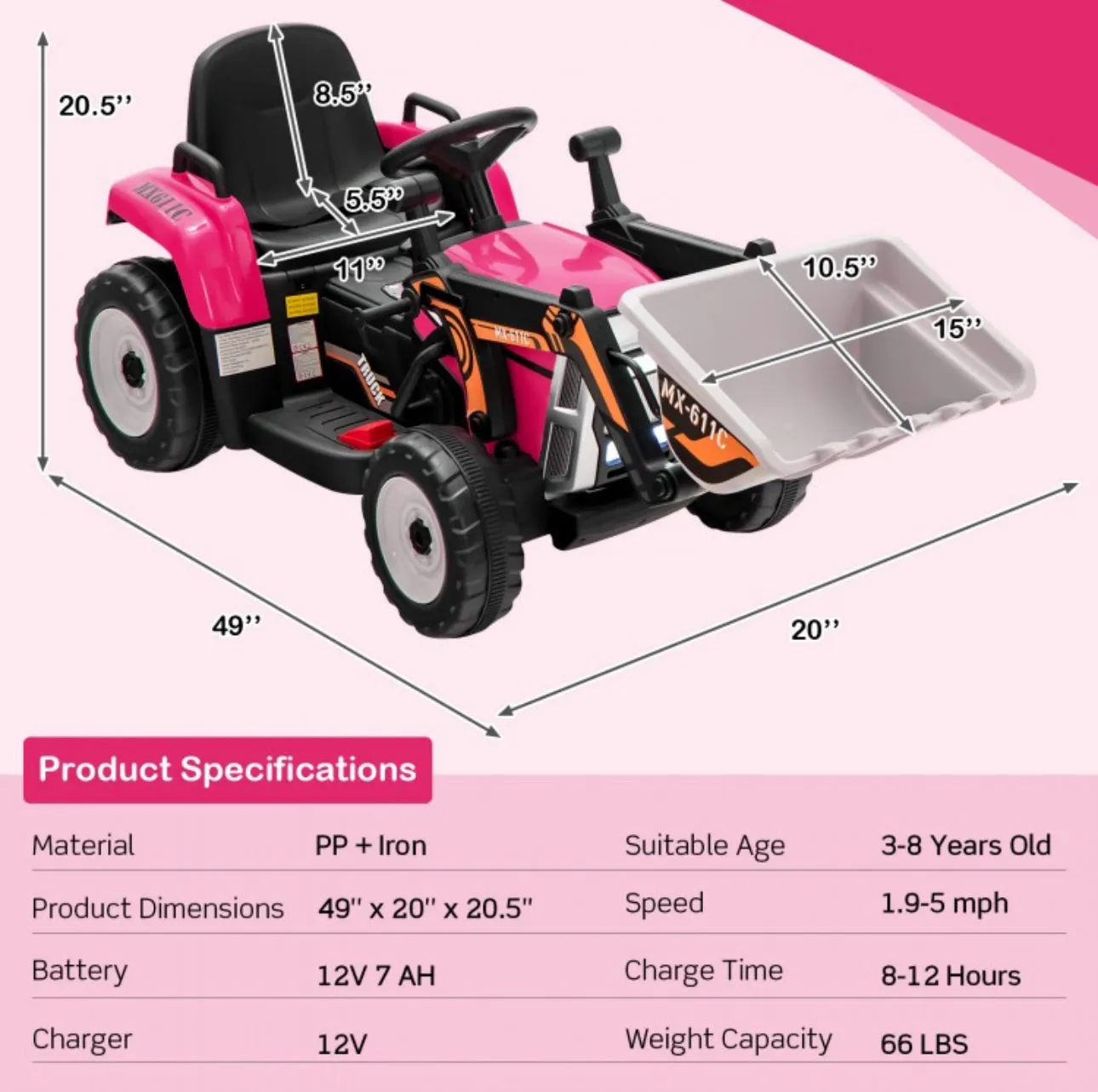 New 2025 Upgraded 12V Kids Ride On Car 1 Seater Excavator With Adjustable Arm & Bucket | Music | Push To Start | Remote