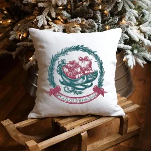 Personalized Sleigh Vintage Christmas Throw Pillow Cover