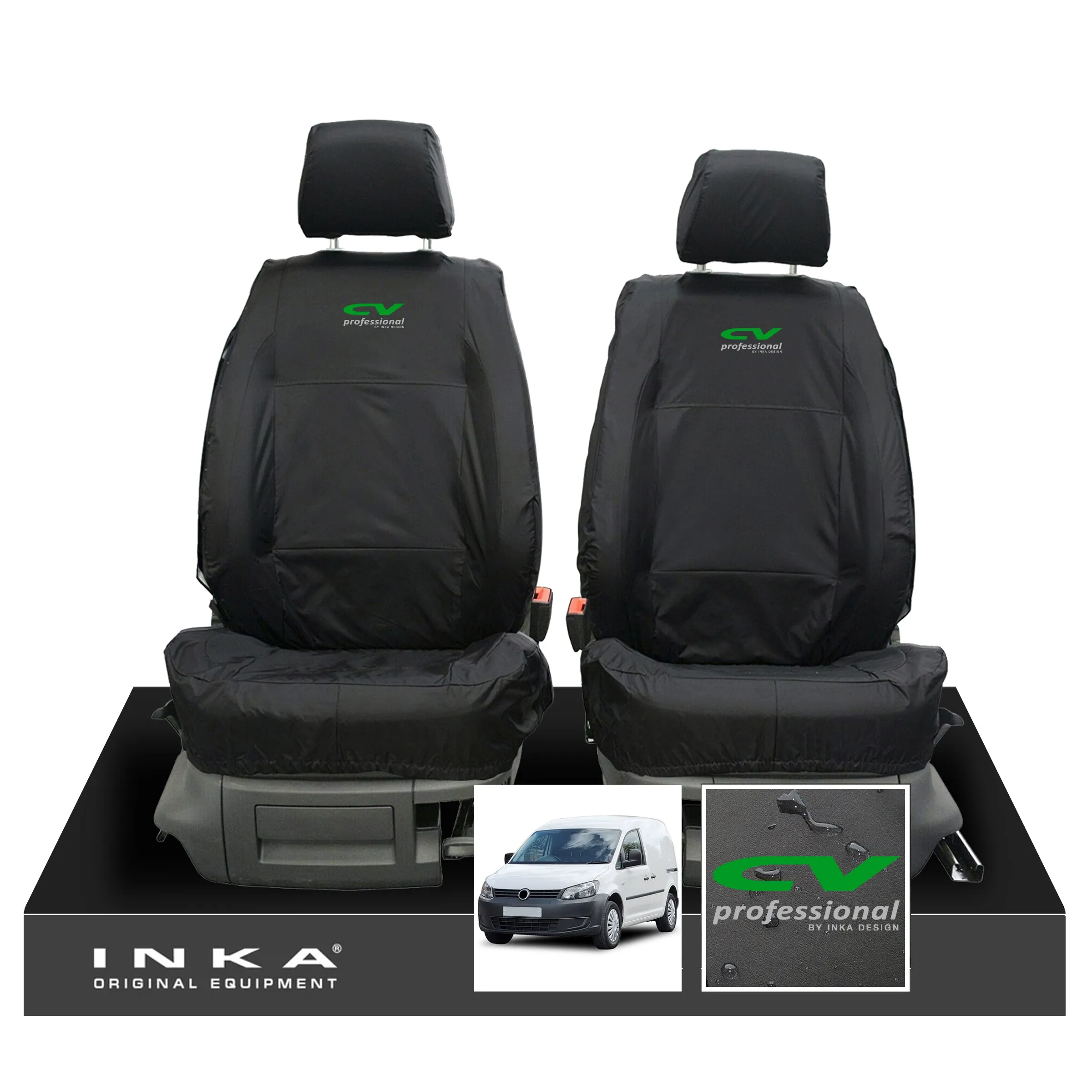 VW Caddy MK3 & MK4 INKA Front Set 1 1 Tailored Waterproof Seat Covers Black MY-2010-2019 [Choice of 7 Colours]