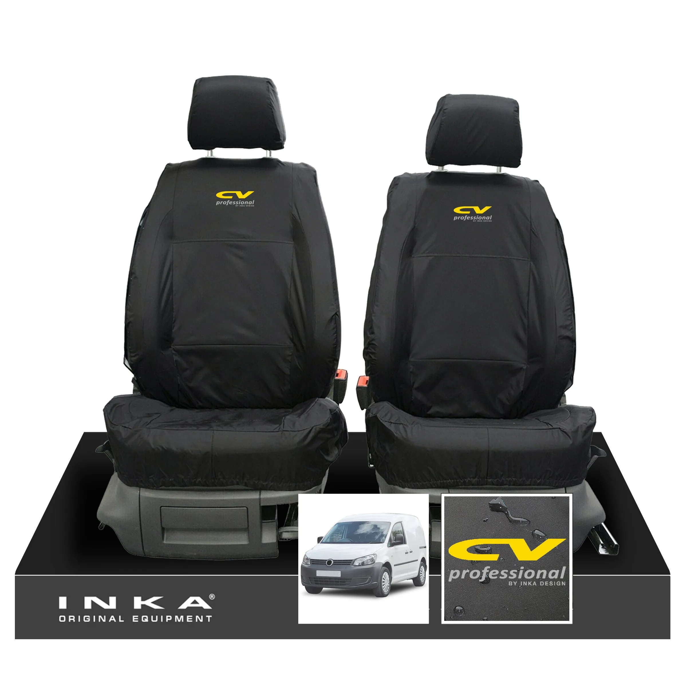 VW Caddy MK3 & MK4 INKA Front Set 1 1 Tailored Waterproof Seat Covers Black MY-2010-2019 [Choice of 7 Colours]