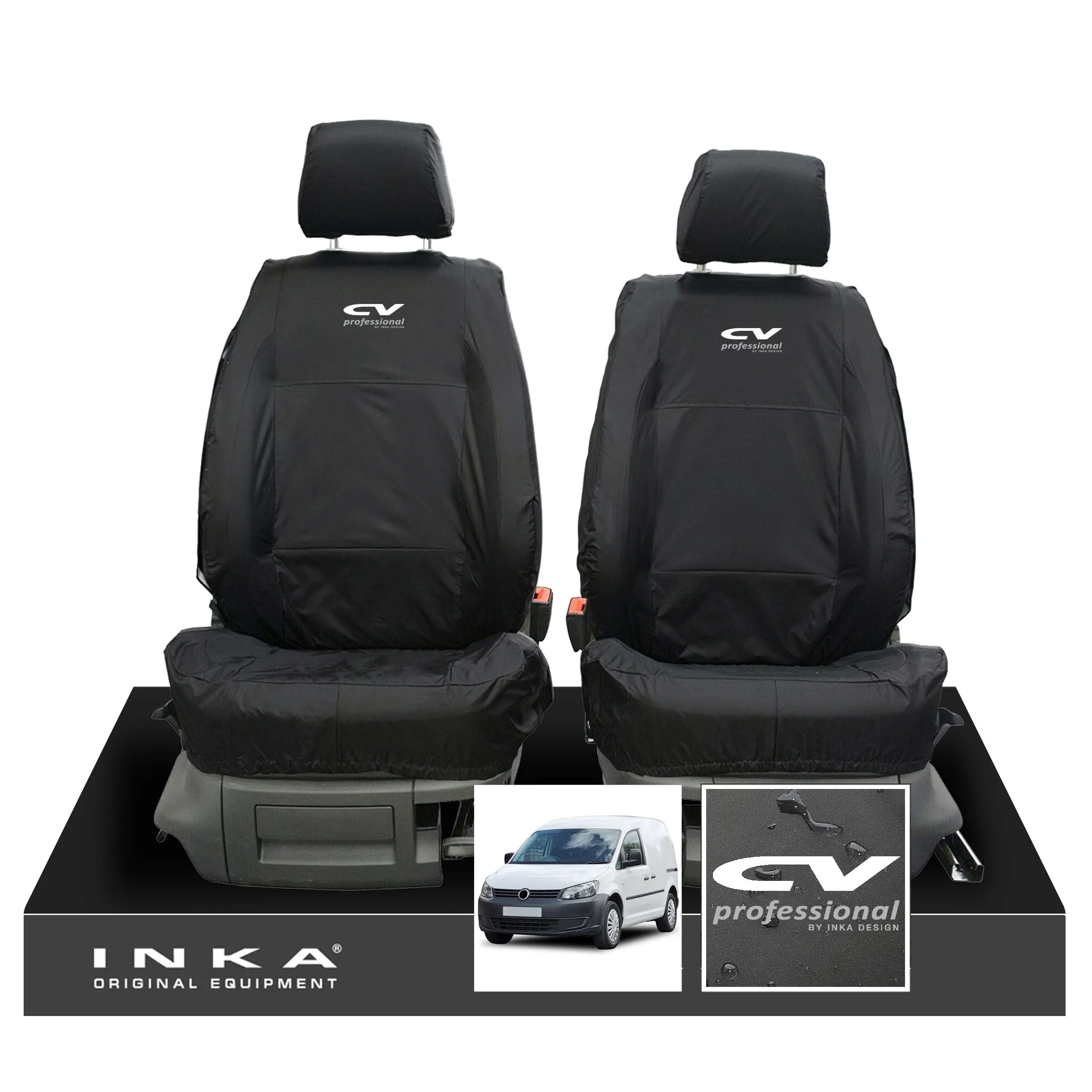 VW Caddy MK3 & MK4 INKA Front Set 1 1 Tailored Waterproof Seat Covers Black MY-2010-2019 [Choice of 7 Colours]