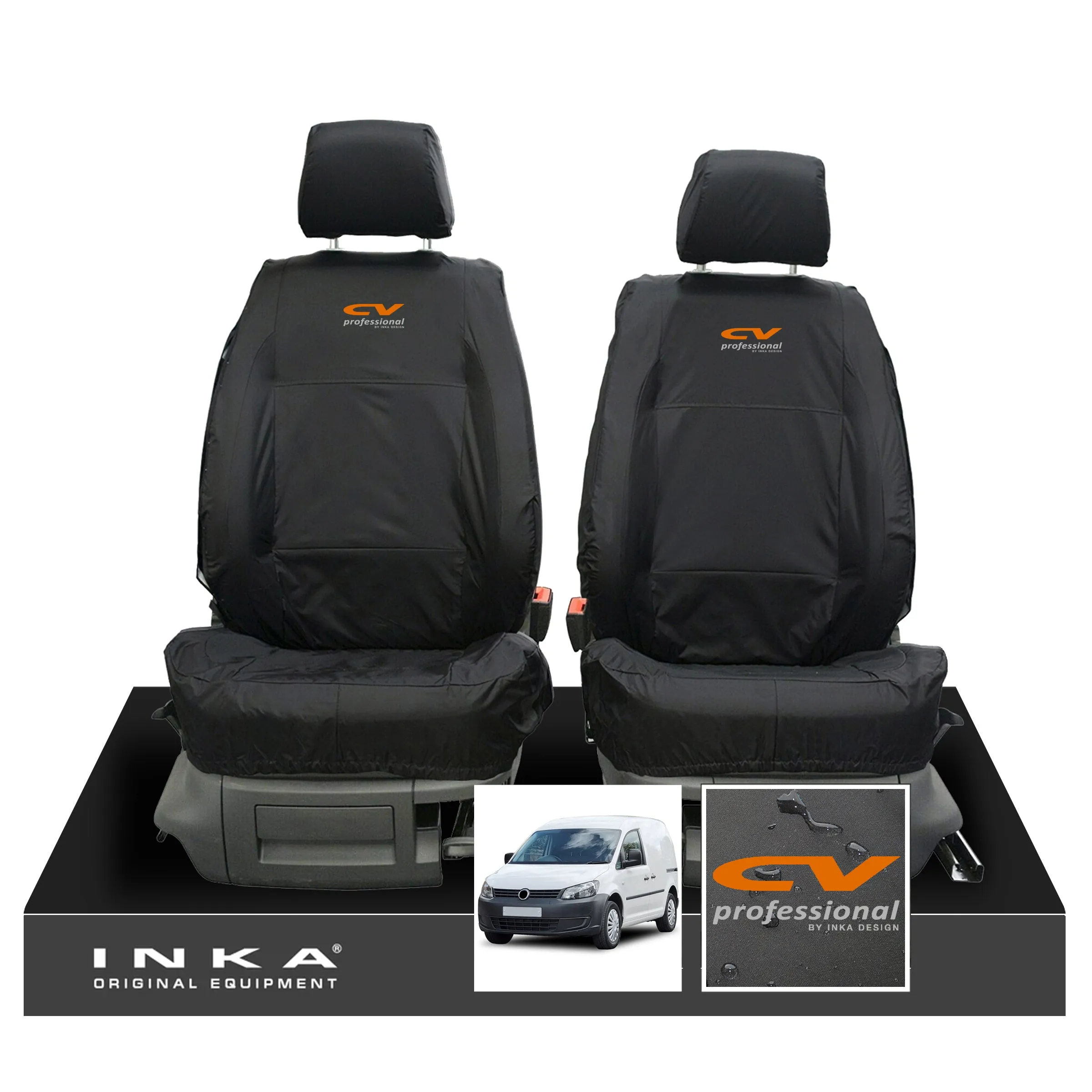 VW Caddy MK3 & MK4 INKA Front Set 1 1 Tailored Waterproof Seat Covers Black MY-2010-2019 [Choice of 7 Colours]
