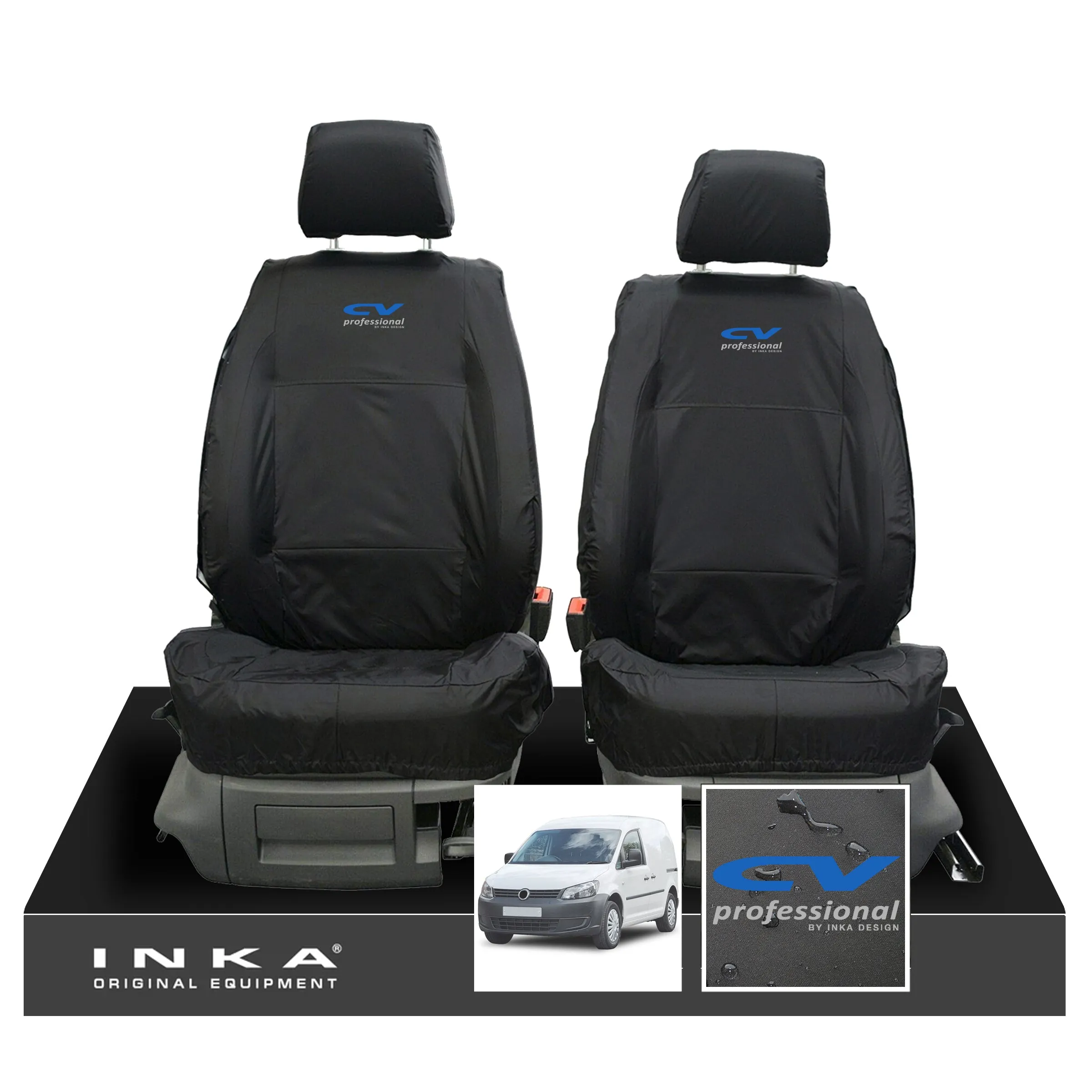 VW Caddy MK3 & MK4 INKA Front Set 1 1 Tailored Waterproof Seat Covers Black MY-2010-2019 [Choice of 7 Colours]