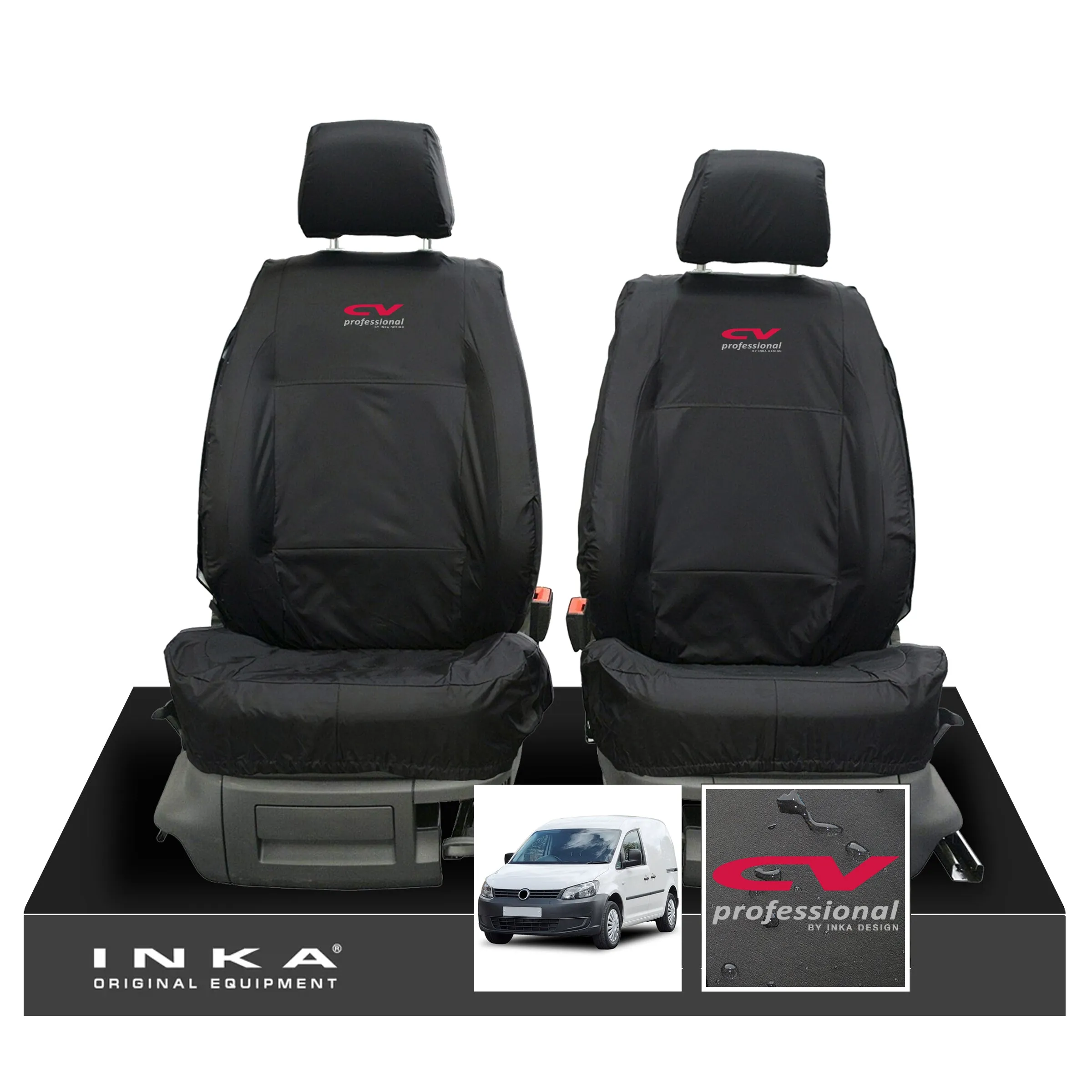 VW Caddy MK3 & MK4 INKA Front Set 1 1 Tailored Waterproof Seat Covers Black MY-2010-2019 [Choice of 7 Colours]