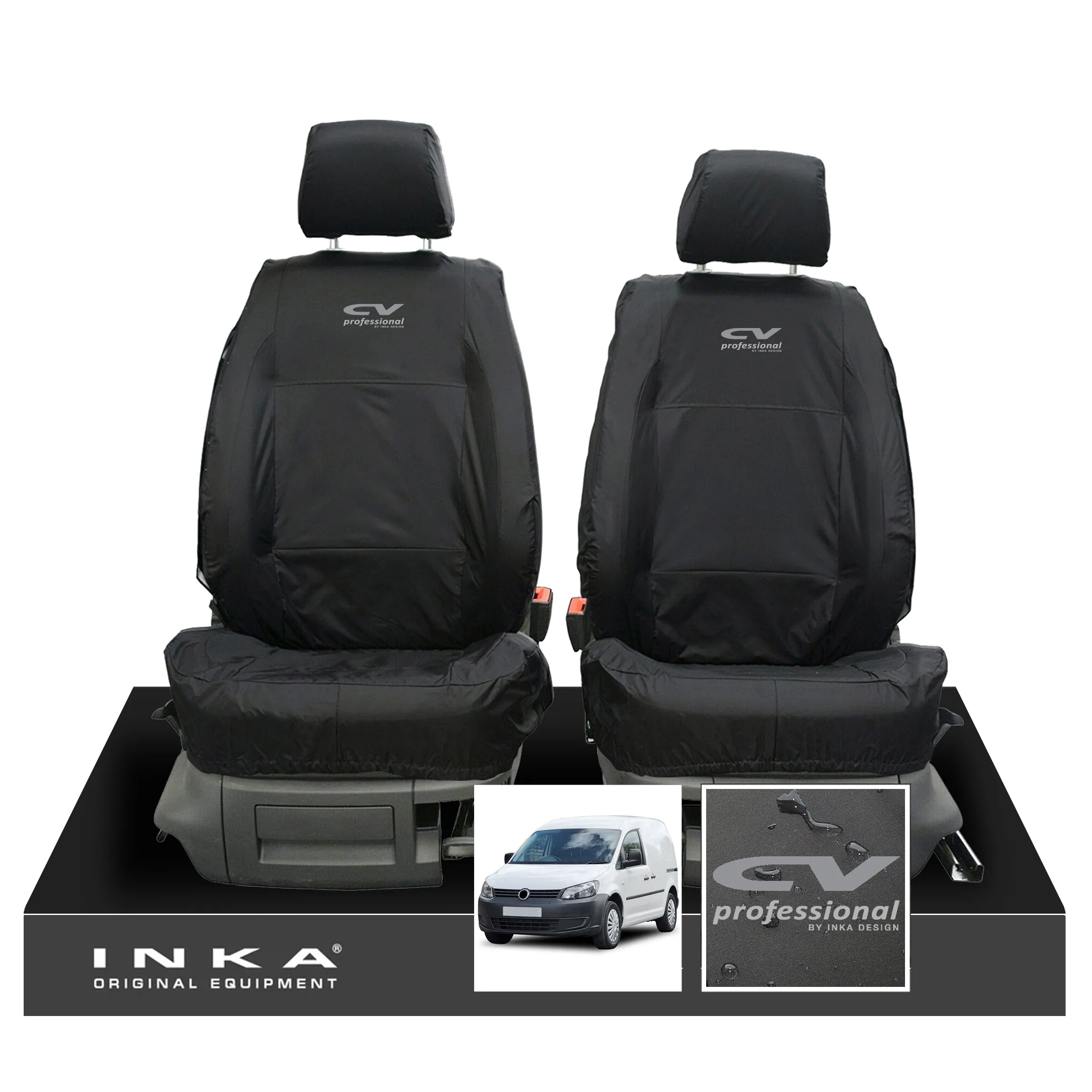 VW Caddy MK3 & MK4 INKA Front Set 1 1 Tailored Waterproof Seat Covers Black MY-2010-2019 [Choice of 7 Colours]
