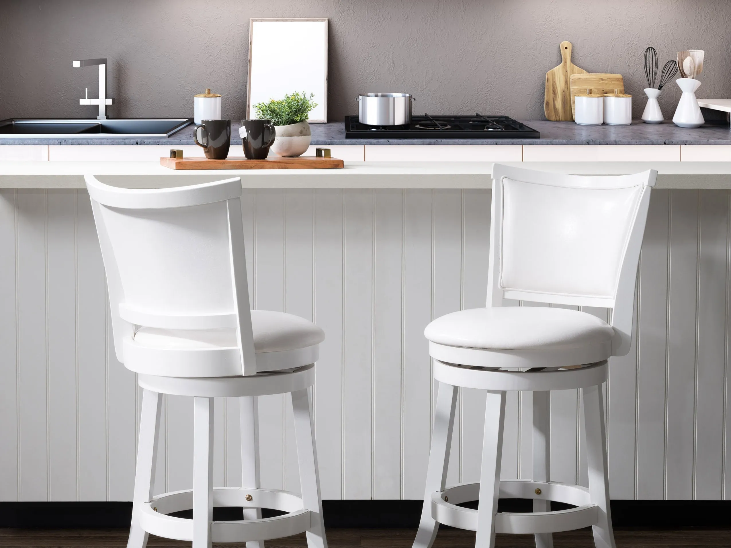 White Counter Height Bar Stools, Set of 2